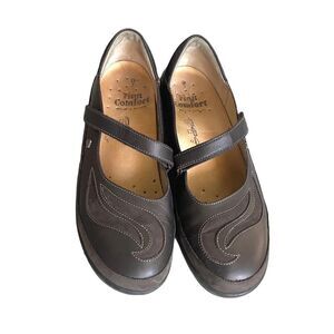 FINN COMFORT Germany Leather Mary Jane Slip-On Shoes Dark Brown 7